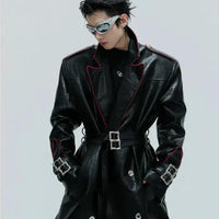 Wide Shoulder Fur Metal Belt Waist Long-cut Coat - MANDOTOS