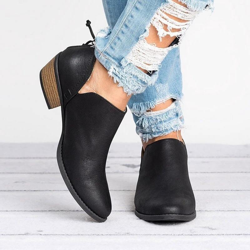 Autumn Women Shoes Retro High Heel Ankle Boots MANDOTOS