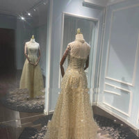 Golden Neck Hanging Light Luxury Toast Evening Dress MANDOTOS