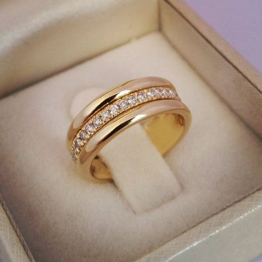 Simple Golden Sliver Rhinestones Ring Copper Plated RIngs Fashion Jewellery - MANDOTOS