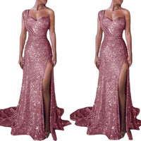 Women's Clothing One-shoulder Sleeveless Bronzing Split Dress MANDOTOS