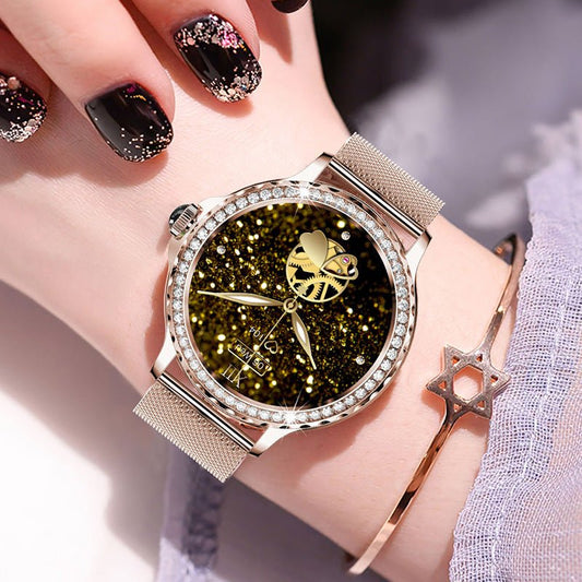 Ancient Energy smartwatch with diamond-bezel and gold mesh band