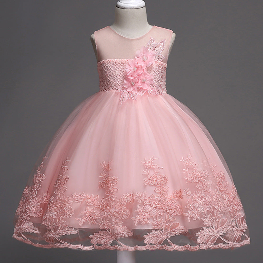 First Communion Flower Girl Dress - Mandotos Lace Trim Tulle Bead Embroidery - MANDOTOS0