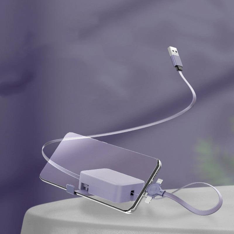 4 In 1 Retractable USB Cable Creative Macaron Type C Micro Cable For I Phone With Phone Stand Charging Data Cable Line Storage Box MANDOTOS
