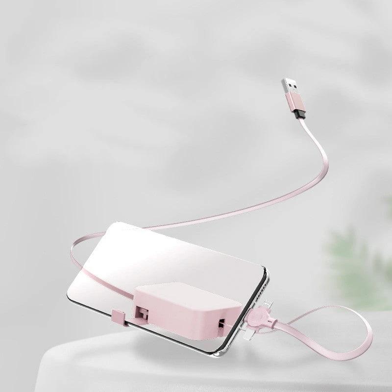 4 In 1 Retractable USB Cable Creative Macaron Type C Micro Cable For I Phone With Phone Stand Charging Data Cable Line Storage Box MANDOTOS