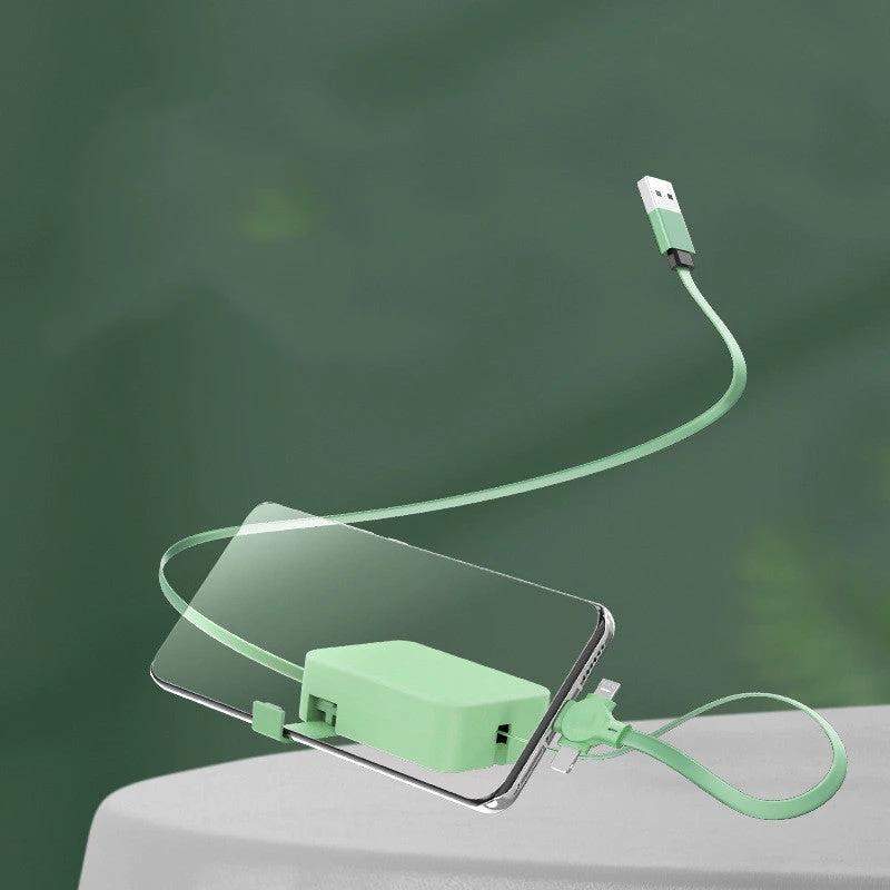 4 In 1 Retractable USB Cable Creative Macaron Type C Micro Cable For I Phone With Phone Stand Charging Data Cable Line Storage Box MANDOTOS