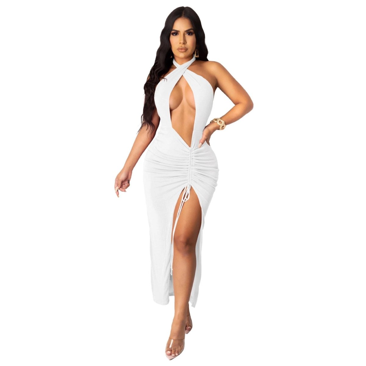 Sexy Slim Pleated High Slit Dress MANDOTOS