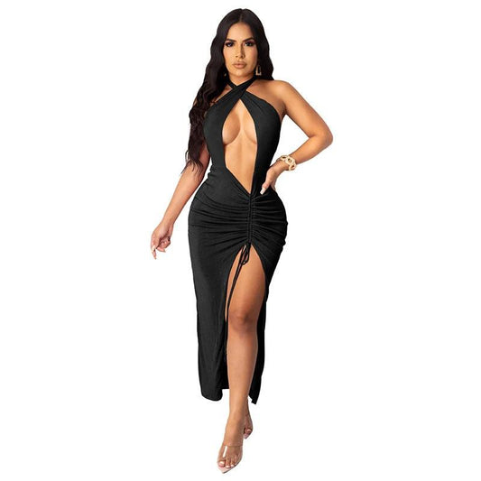 Sexy Slim Pleated High Slit Dress MANDOTOS