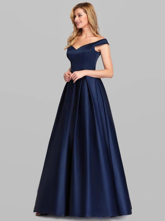 V-Neck Solid Color Long Vintage Gown Dress MANDOTOS