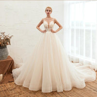 Starry Sky Luxury ig Tail Is Thin Baeakless Dream Master Wedding Dress MANDOTOS