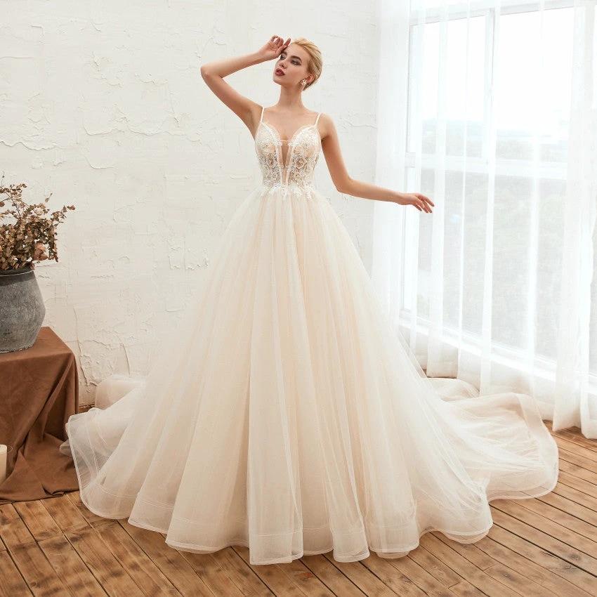 Starry Sky Luxury ig Tail Is Thin Baeakless Dream Master Wedding Dress MANDOTOS