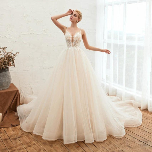 Starry Sky Luxury ig Tail Is Thin Baeakless Dream Master Wedding Dress MANDOTOS