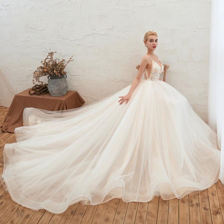 Starry Sky Luxury ig Tail Is Thin Baeakless Dream Master Wedding Dress MANDOTOS