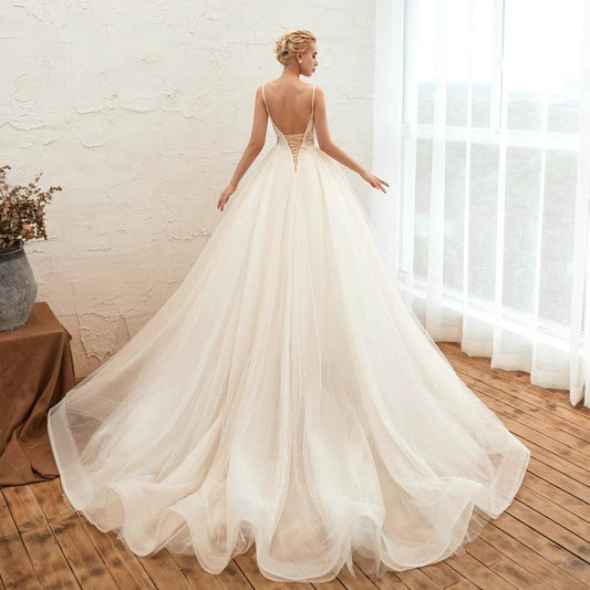 Starry Sky Luxury ig Tail Is Thin Baeakless Dream Master Wedding Dress MANDOTOS