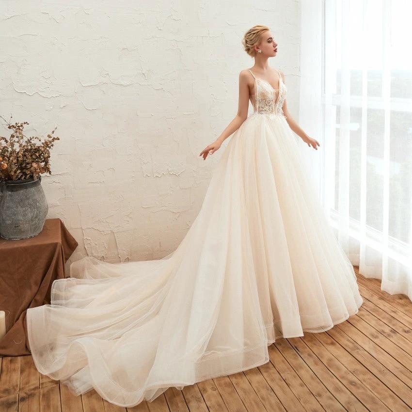 Starry Sky Luxury ig Tail Is Thin Baeakless Dream Master Wedding Dress MANDOTOS