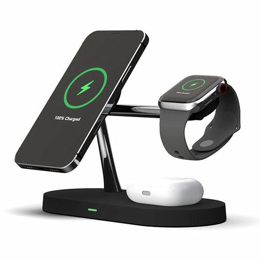 Multifunctional Five-In-One Magnetic Wireless Charging Watch Headset Desktop Mobile Phone Holder Charger 15W Fast Charge MANDOTOS