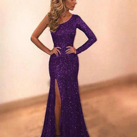 The New Women's Wear Long Sleeve One Shoulder Bronzing Eveni MANDOTOS