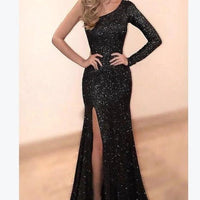 The New Women's Wear Long Sleeve One Shoulder Bronzing Eveni MANDOTOS