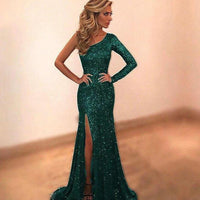 The New Women's Wear Long Sleeve One Shoulder Bronzing Eveni MANDOTOS