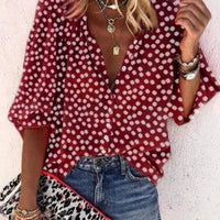 Printed Long Sleeve V - neck Button Ladies Blouse Women - MANDOTOS INTERNATIONAL0