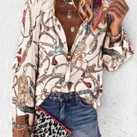 Printed Long Sleeve V - neck Button Ladies Blouse Women - MANDOTOS INTERNATIONAL0