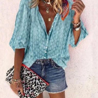 Printed Long Sleeve V - neck Button Ladies Blouse Women - MANDOTOS INTERNATIONAL0