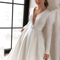 Ladies Style White Dress Satin Surface Was Thin And High French Temperament Dress Long Skirt MANDOTOS