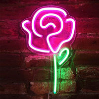Led neon rose wall light in pink and green; wall-hanging decorative backboard sign