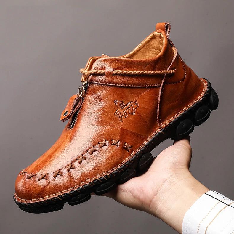 Martin Boots Men'S Leather British Short Boots Hand-Stitched Large Size Men'S Retro Leather Boots MANDOTOS