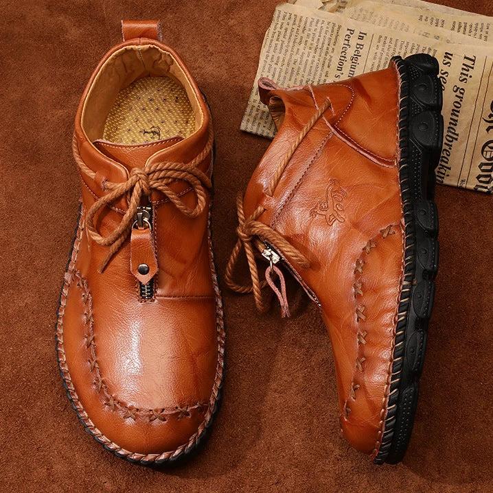 Martin Boots Men'S Leather British Short Boots Hand-Stitched Large Size Men'S Retro Leather Boots MANDOTOS