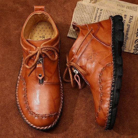 Martin Boots Men'S Leather British Short Boots Hand-Stitched Large Size Men'S Retro Leather Boots MANDOTOS