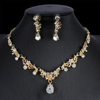 Golden Zircon Jewelry Set Bridal Necklace Earrings Wedding Two - piece Set - MANDOTOS INTERNATIONAL0