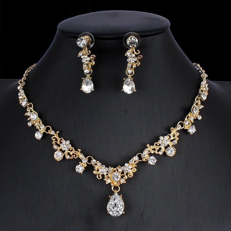 Golden Zircon Jewelry Set Bridal Necklace Earrings Wedding Two - piece Set - MANDOTOS INTERNATIONAL0