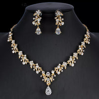 Golden Zircon Jewelry Set Bridal Necklace Earrings Wedding Two - piece Set - MANDOTOS INTERNATIONAL0