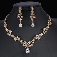 Golden Zircon Jewelry Set Bridal Necklace Earrings Wedding Two - piece Set - MANDOTOS INTERNATIONAL0
