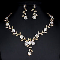 Golden Zircon Jewelry Set Bridal Necklace Earrings Wedding Two - piece Set - MANDOTOS INTERNATIONAL0