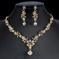 Golden Zircon Jewelry Set Bridal Necklace Earrings Wedding Two - piece Set - MANDOTOS INTERNATIONAL0