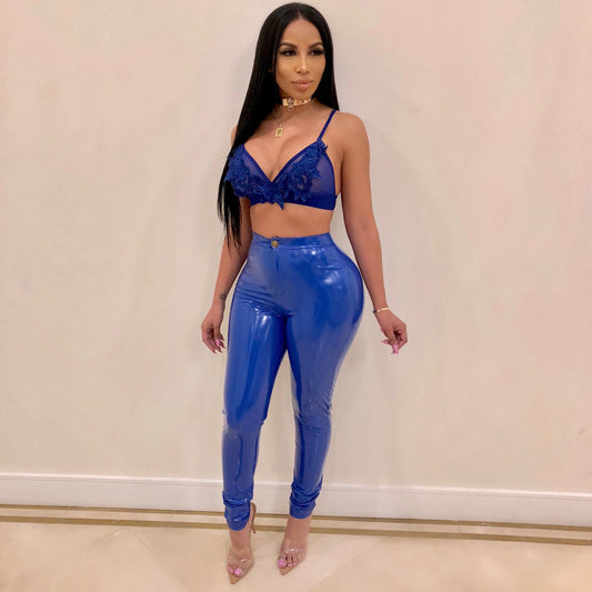 High elasticity plus velvet thick PU leather pants