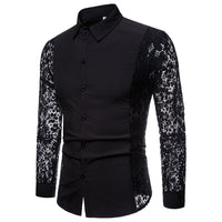 Men's Classic Black Lace-Collar Shirt