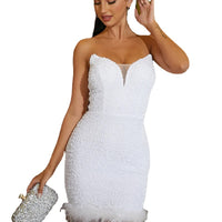 Tube Top Feather Slit Mid-length Polyester Evening Dress