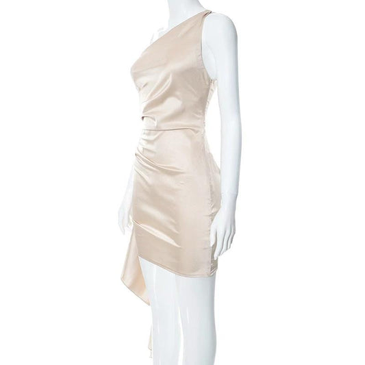 One-shoulder Sleeveless Mini Dress Sexy Slim Backless Skirt Party Wedding Dresses Womens Clothing MANDOTOS