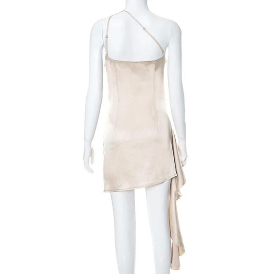 One-shoulder Sleeveless Mini Dress Sexy Slim Backless Skirt Party Wedding Dresses Womens Clothing MANDOTOS