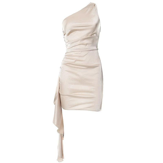 One-shoulder Sleeveless Mini Dress Sexy Slim Backless Skirt Party Wedding Dresses Womens Clothing MANDOTOS
