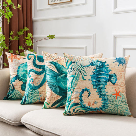 Cushion Covers Sea Turtle Printed Throw Pillow Cases For Home Decor Sofa Chair Seat - MANDOTOS