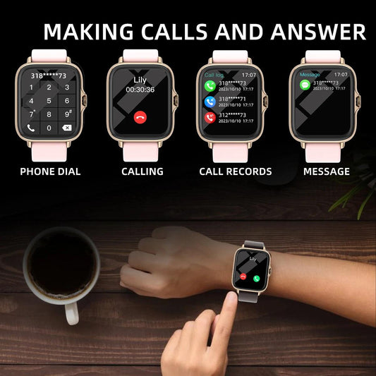 1.83'' Waterproof Smart Watch with Message Answer Call Sleep Monitoring Sports Pedometer Information Alerts For iPhone Android - MANDOTOS