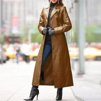 European and American women's leather coat long coat - MANDOTOS