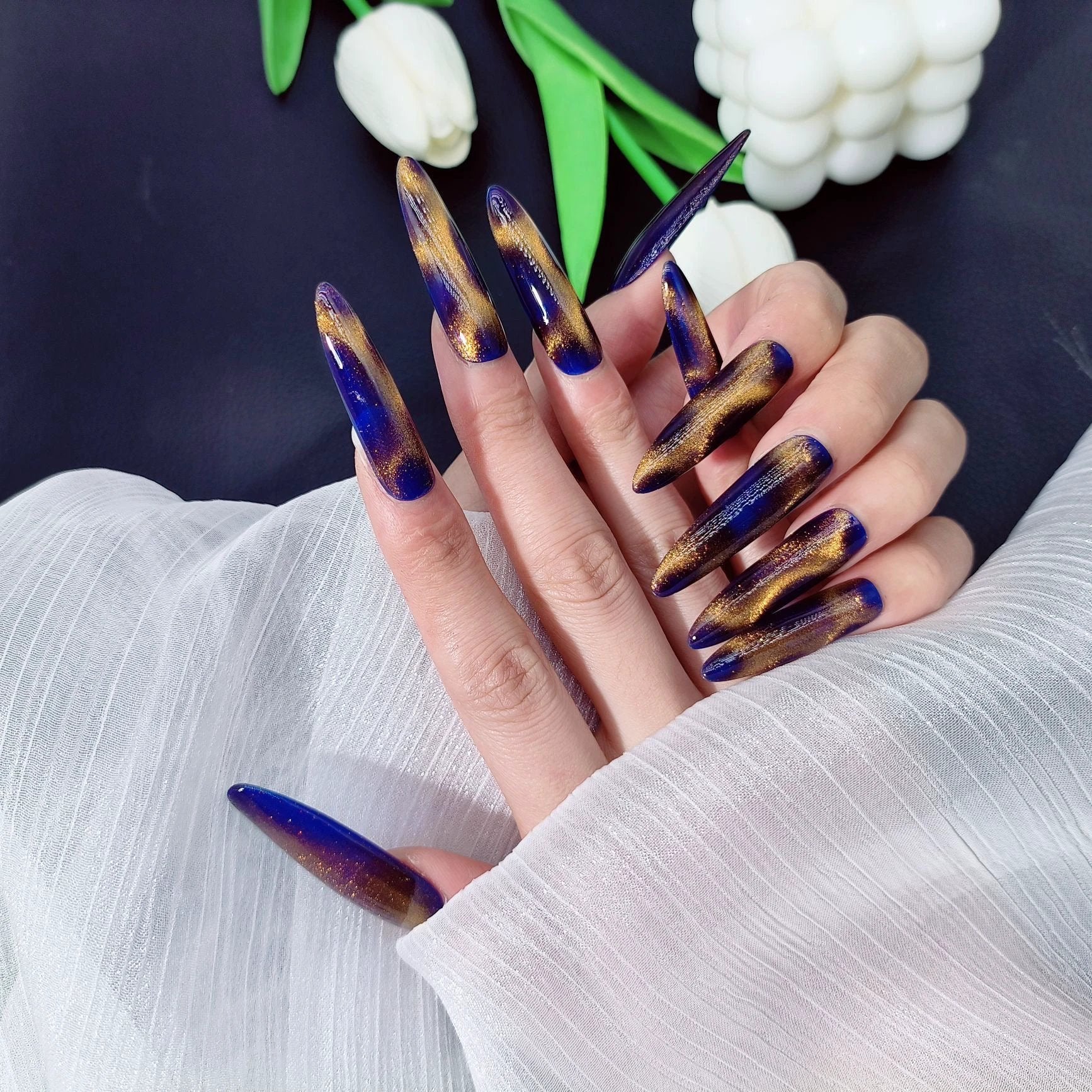 10PCS Handmade Press-On Nails - Stylish & Reusable Coffin Design - MANDOTOS