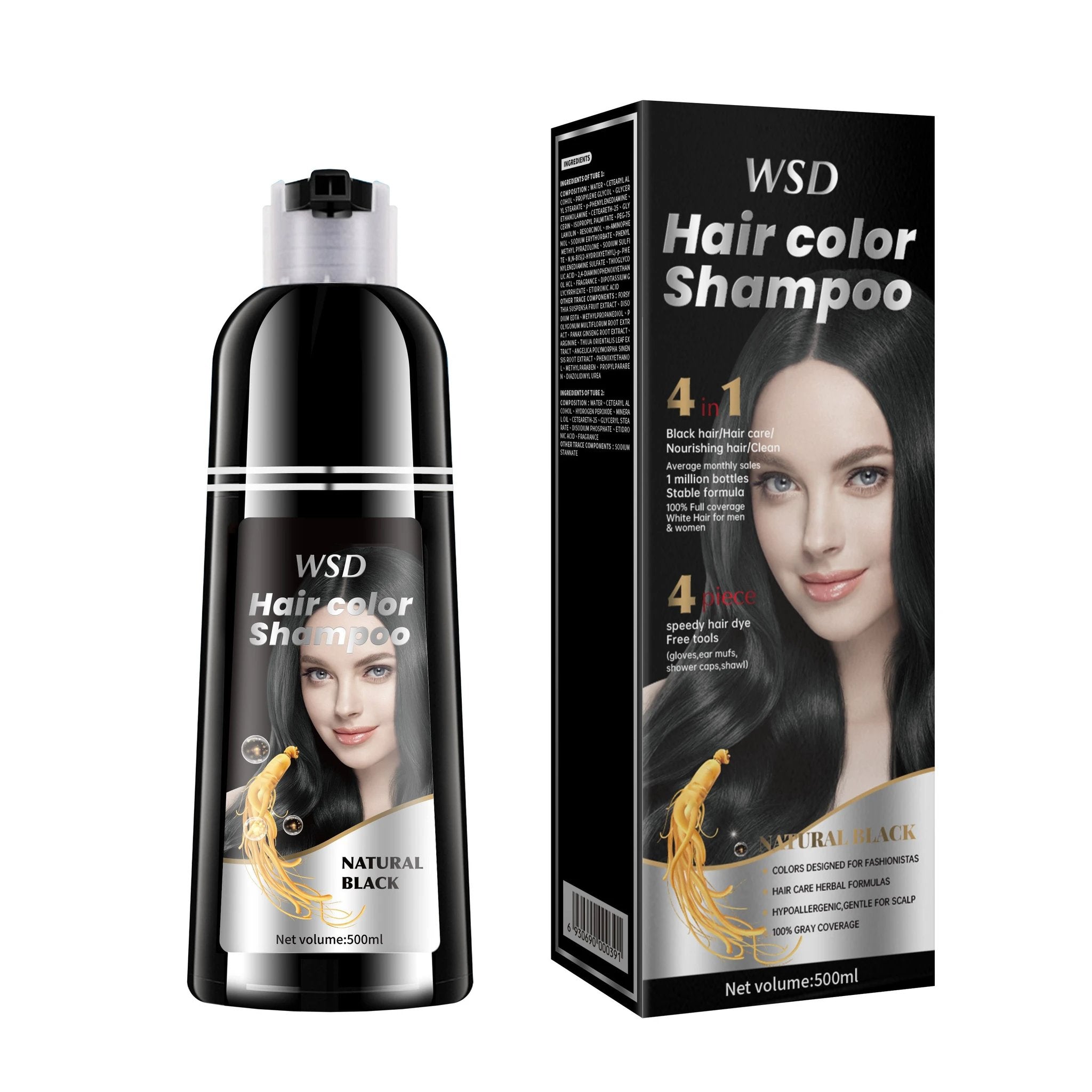 Revive & Shine 3-in-1 Black Hair Dye Shampoo - MANDOTOS
