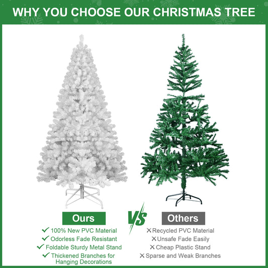 7.5ft Fireproof White Christmas Tree – Eco-Friendly Holiday Elegance! - MANDOTOS