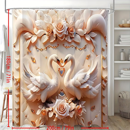 Elegant Swan Embossed Pearl Print Shower Curtain Set - MANDOTOS